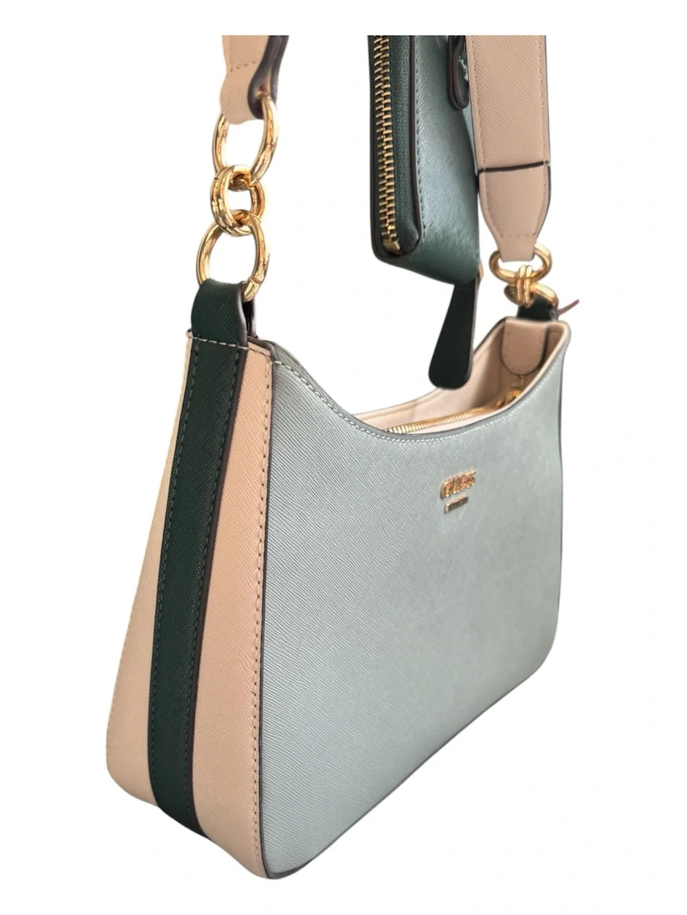Guess Sage Green Colorblock Shoulder Bag w/ Coin Pouch Gold Hardware EUC